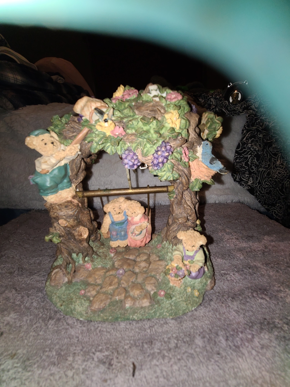 Hand-Painted Ceramic Bear Family Swing Figurine - Multicolor